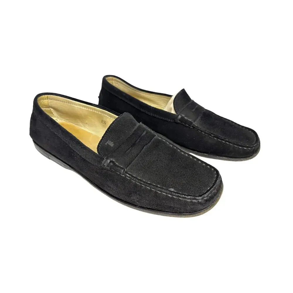 Tods women's black suede penny loafer size 8.5‎